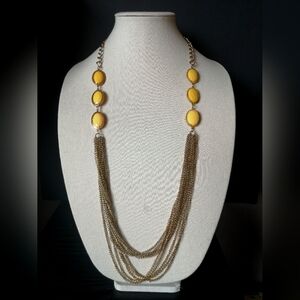 Vintage Carcade Chain Yellow Acrylic Beads Bronze Tone Necklace